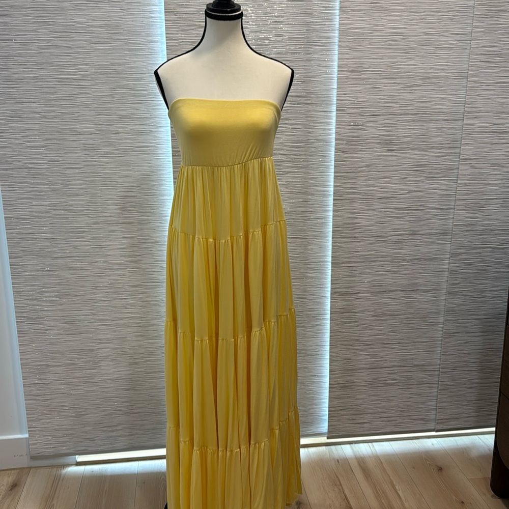 Rachel Pally Yellow Tiered Strapless Maxi Size Med